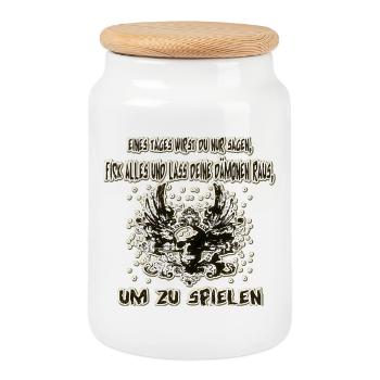 Dämon raus lassen - Keksdose mit Holzdeckel - Weiß - Vorne