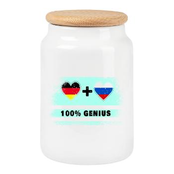 Germany and Russia 100% Ingenious / Gift - Cookie Jar with Wooden Lid - white - Front