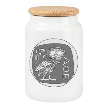Owl of Athena [Coin] - Cookie Jar with Wooden Lid - white - Front
