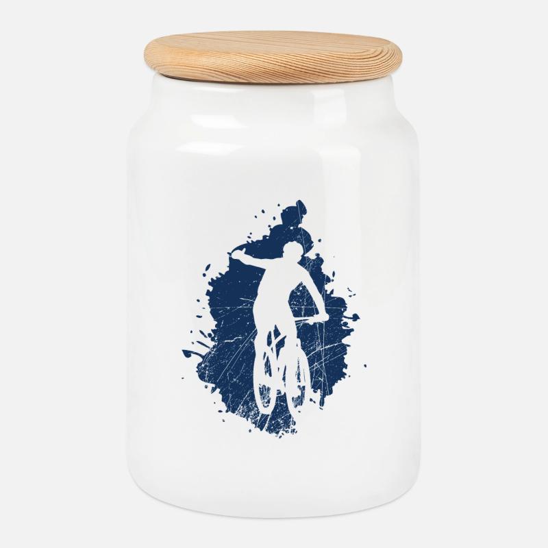 Cycliste - Vélo - Boîte à biscuits avec couvercle en bois - blanc