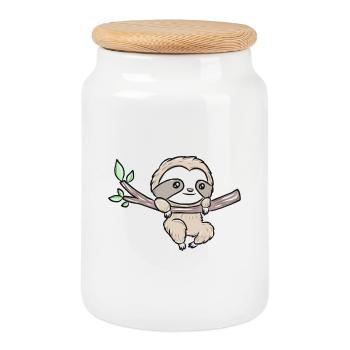 Paresseux sur une branche – Un joli arbre - Boîte à biscuits avec couvercle en bois - blanc - Devant