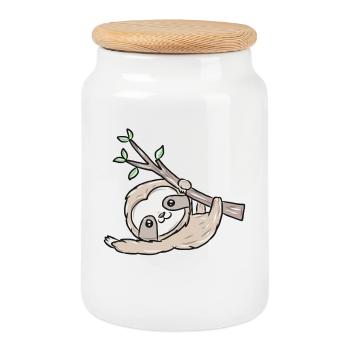 Paresseux - Boîte à biscuits avec couvercle en bois - blanc - Devant