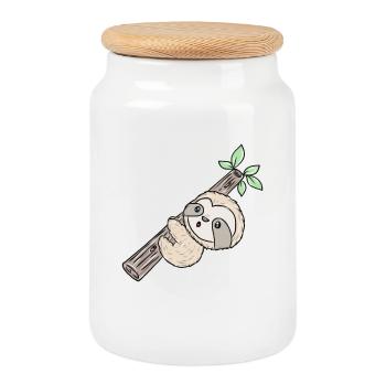 Sloth on a branch - Cookie Jar with Wooden Lid - white - Front