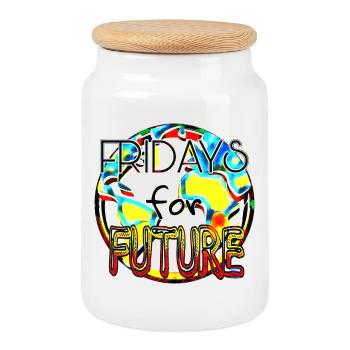 Climate Protection Statement Colour Art - Cookie Jar with Wooden Lid - white - Front