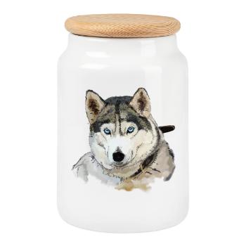 Husky - Cookie Jar with Wooden Lid - white - Front