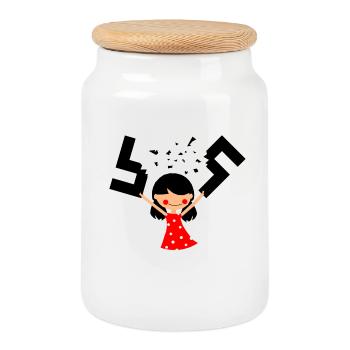 I am against racism (W) - Cookie Jar with Wooden Lid - white - Front