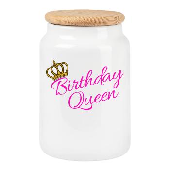 Déclaration d'anniversaire de partenaire reine drôle - Boîte à biscuits avec couvercle en bois - blanc - Devant