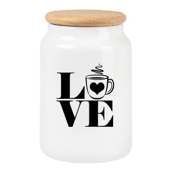 Love coffee - Cookie Jar with Wooden Lid - white - Front