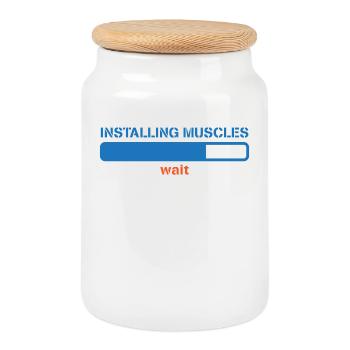 Funny Sayings Muscles Toning Funny Humor - Cookie Jar with Wooden Lid - white - Front