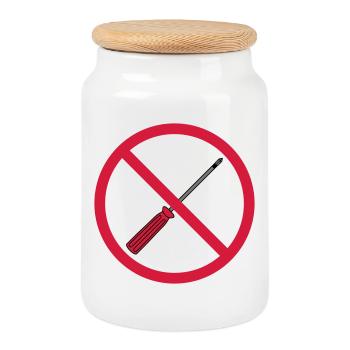 no screwdrivers forbidden sign mech - Cookie Jar with Wooden Lid - white - Front