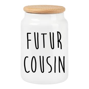 Futur Cousin / Cousine / Bébé / Naissance / Baby - Boîte à biscuits avec couvercle en bois - blanc - Devant