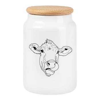Vache léchant - Boîte à biscuits avec couvercle en bois - blanc - Devant