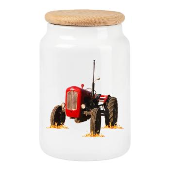 Red Tractor Power Pressure - Cookie Jar with Wooden Lid - white - Front