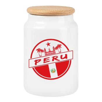Peru circle in the national colors - Cookie Jar with Wooden Lid - white - Front