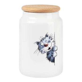 Chat bleu drôle pour les amis de chat - Boîte à biscuits avec couvercle en bois - blanc - Devant