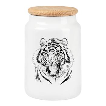tiger - Cookie Jar with Wooden Lid - white - Front