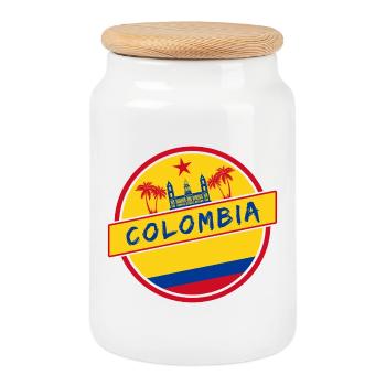 Colombia design with national flag - Cookie Jar with Wooden Lid - white - Front