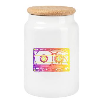 90s - Cookie Jar with Wooden Lid - white - Front