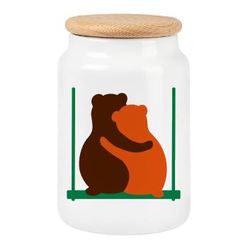 bear - Cookie Jar with Wooden Lid - white - Front