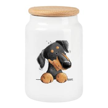 Dessin animé drôle de chien Doberman ou Pinscher I - Boîte à biscuits avec couvercle en bois - blanc - Devant
