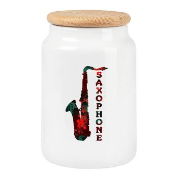 Saxophone design / musical instrument - Cookie Jar with Wooden Lid - white - Front