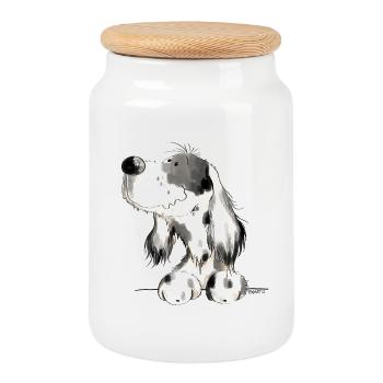English Setter I Dogs Comic Gift - Cookie Jar with Wooden Lid - white - Front