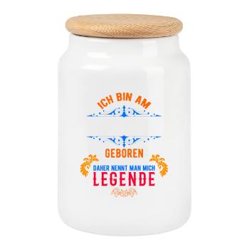 date de naissance - Boîte à biscuits avec couvercle en bois - blanc - Devant