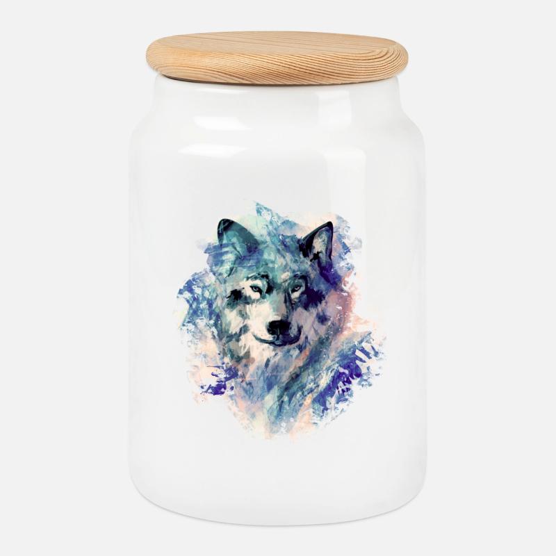 Wolf in the North - Cookie Jar with Wooden Lid - white