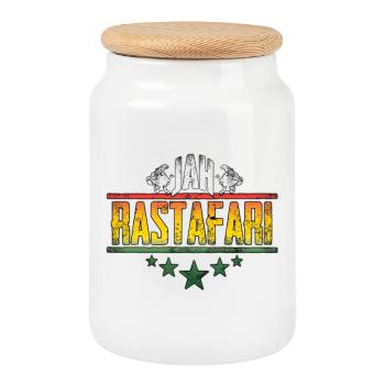 Jah Rastafari Affirmation Design - Keksdose mit Holzdeckel - Weiß - Vorne
