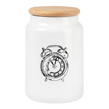 Vintage clock - Cookie Jar with Wooden Lid - white - Front