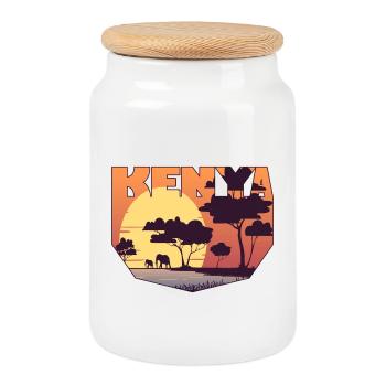 Kenia Design mit Landschaft / Geschenk - Keksdose mit Holzdeckel - Weiß - Vorne