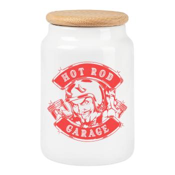 Hot Rod Garage V8 - Cookie Jar with Wooden Lid - white - Front