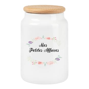 my little things. pastel floral with details - Cookie Jar with Wooden Lid - white - Front