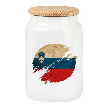 Slovenia vintage circle / flag - Cookie Jar with Wooden Lid - white - Front