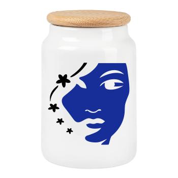 Visage de fille Visage de femme - Boîte à biscuits avec couvercle en bois - blanc - Devant
