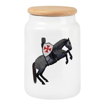 Knightly Steed Broom - Cookie Jar with Wooden Lid - white - Front