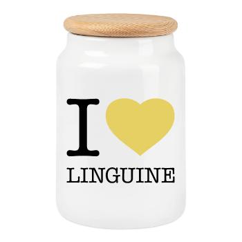 I LOVE LINGUINE Pasta Nudeln - Keksdose mit Holzdeckel - Weiß - Vorne