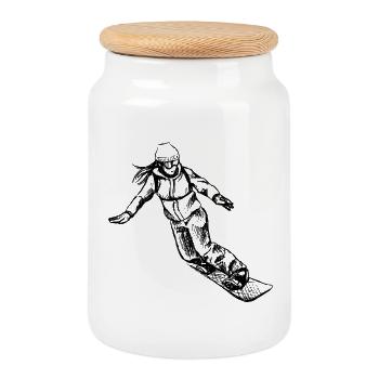 Snowboarder I - Boîte à biscuits avec couvercle en bois - blanc - Devant