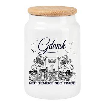 Gdansk - Cookie Jar with Wooden Lid - white - Front