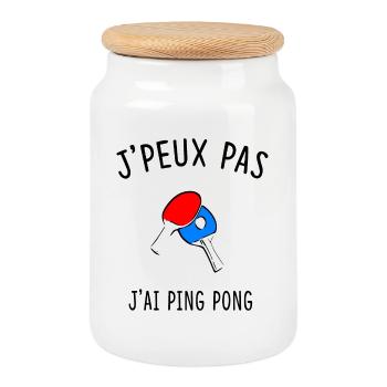 J'PEUX PAS J'AI PING PONG - Boîte à biscuits avec couvercle en bois - blanc - Devant