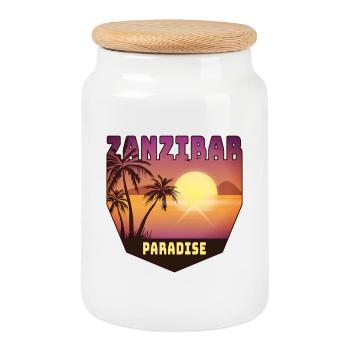 Zanzibar design with palm trees and sun / gift - Cookie Jar with Wooden Lid - white - Front