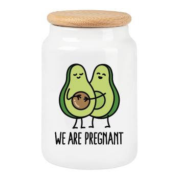 We are pregnant - Avocado - Cookie Jar with Wooden Lid - white - Front