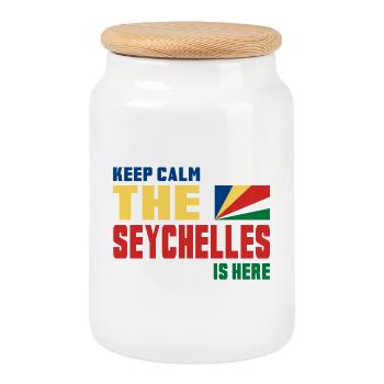 Keep Calm Seychelles design / gift flag - Boîte à biscuits avec couvercle en bois - blanc - Devant