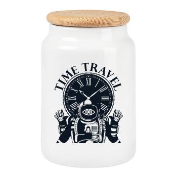 Time travel time machine future Futuristic city - Cookie Jar with Wooden Lid - white - Front