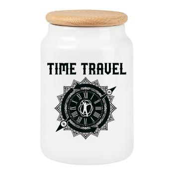 Time travel time machine future Futuristic city - Cookie Jar with Wooden Lid - white - Front