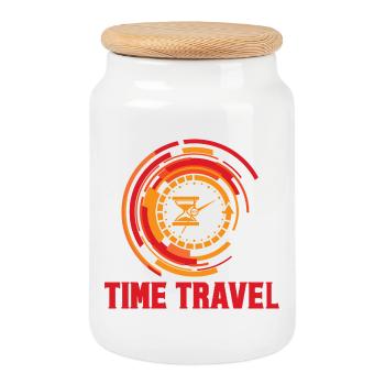 Voyage dans le temps machine à remonter le temps futur ville futuriste - Boîte à biscuits avec couvercle en bois - blanc - Devant