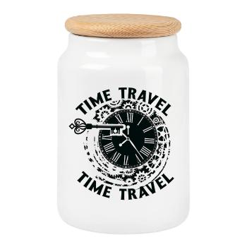 Voyage dans le temps machine à remonter le temps futur ville futuriste - Boîte à biscuits avec couvercle en bois - blanc - Devant