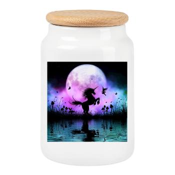 Wonderful unicorn with fairy at night - Cookie Jar with Wooden Lid - white - Front