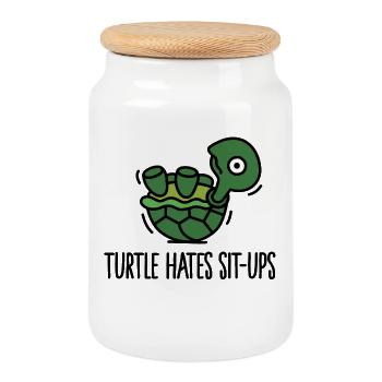 Turtle hates sit-ups - Cookie Jar with Wooden Lid - white - Front