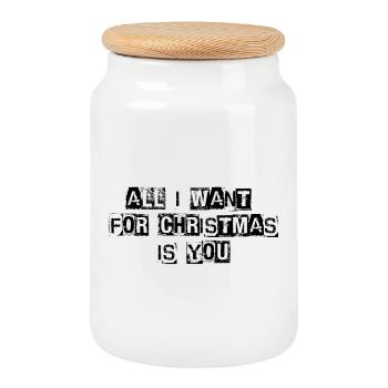 ALL I WANT FOR CHRISTMAS - Cookie Jar with Wooden Lid - white - Front